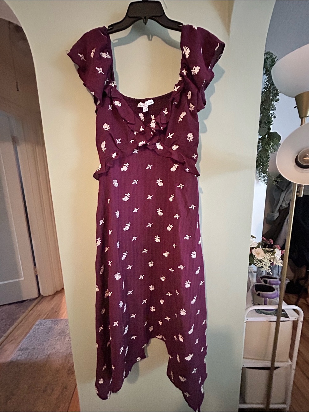 Purple Floral flutter Midi Dress